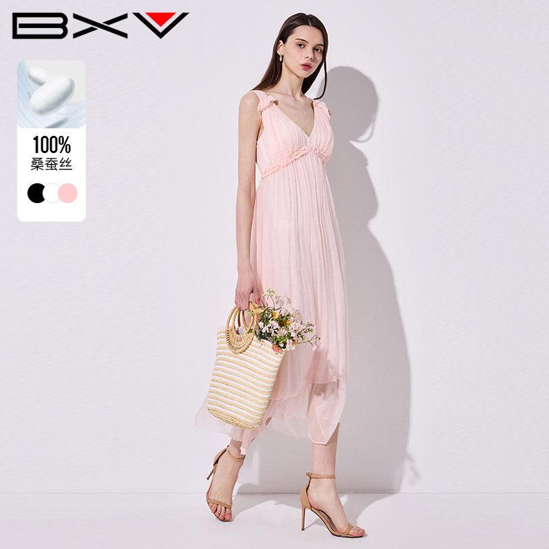 BXV度假风吊带露背桑蚕丝连衣裙