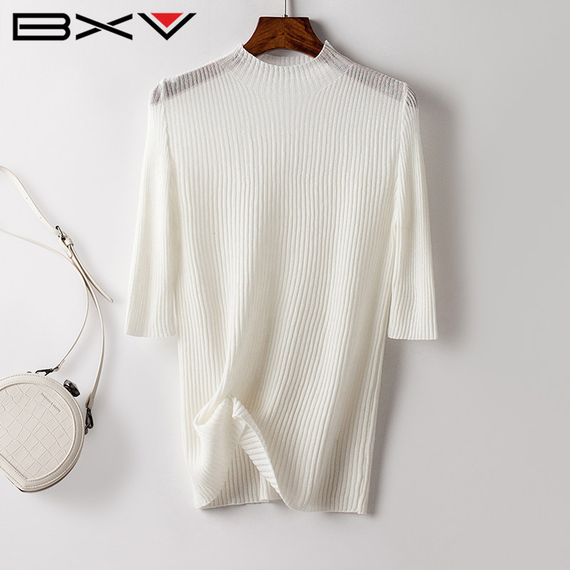 BXV女半高领冰丝镂空针织衫