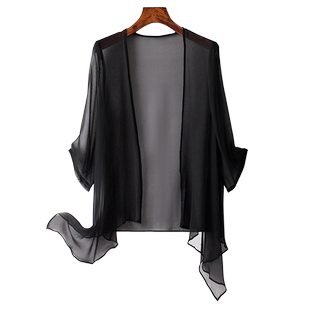 BXV黑色真丝上装女2025夏季新款桑蚕丝防晒衣飘逸开衫高级感外披