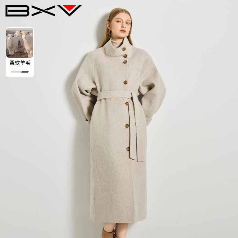 BXV韩系气质感立领系带羊毛大衣