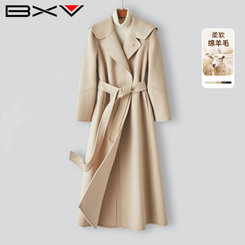BXV系带双面羊绒大衣中长款