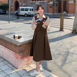 咖色小众设计感假两件连衣裙女2023春季新款茶歇法式拼接衬衫裙子，女装连衣裙，艾艾淮淮
