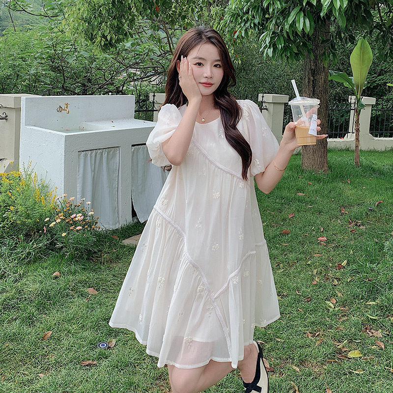 现货法式设计感绣花宽松天丝气质连衣裙297-182-P115-K168,女装连衣裙,艾艾淮淮