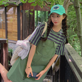 绿色森系小个子背带连衣裙女2023夏新款韩版显瘦显高休闲宽松裙子，女装连衣裙，艾艾淮淮