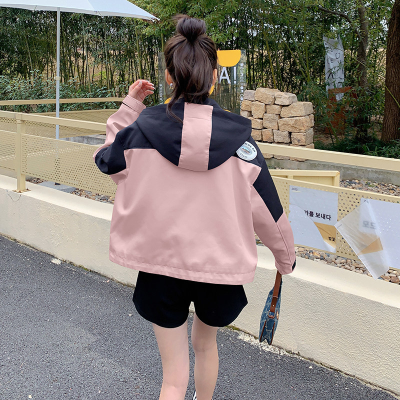 拼接工装短款连帽夹克外套女春秋款2025新款美式复古宽松冲锋衣潮,女装短外套,艾艾淮淮