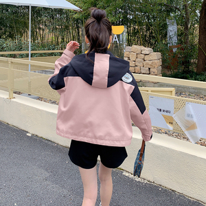 拼接工装短款连帽夹克外套女春秋款2025新款美式复古宽松冲锋衣潮图片