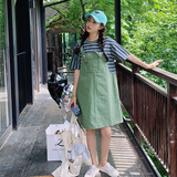 绿色森系小个子背带连衣裙女2023夏新款韩版显瘦显高休闲宽松裙子，女装连衣裙，艾艾淮淮