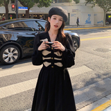 现货早春新款灯笼袖条纹针织拼接连衣裙297-001-P125-K178，女装连衣裙，艾艾淮淮