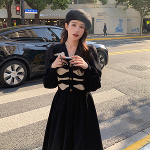 现货  早春新款灯笼袖条纹针织拼接连衣裙297-001-P125-K178图片