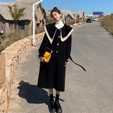 现货气质娃娃领黑色学院风外套宽松韩版呢大衣297-8093，女装毛呢外套，艾艾淮淮