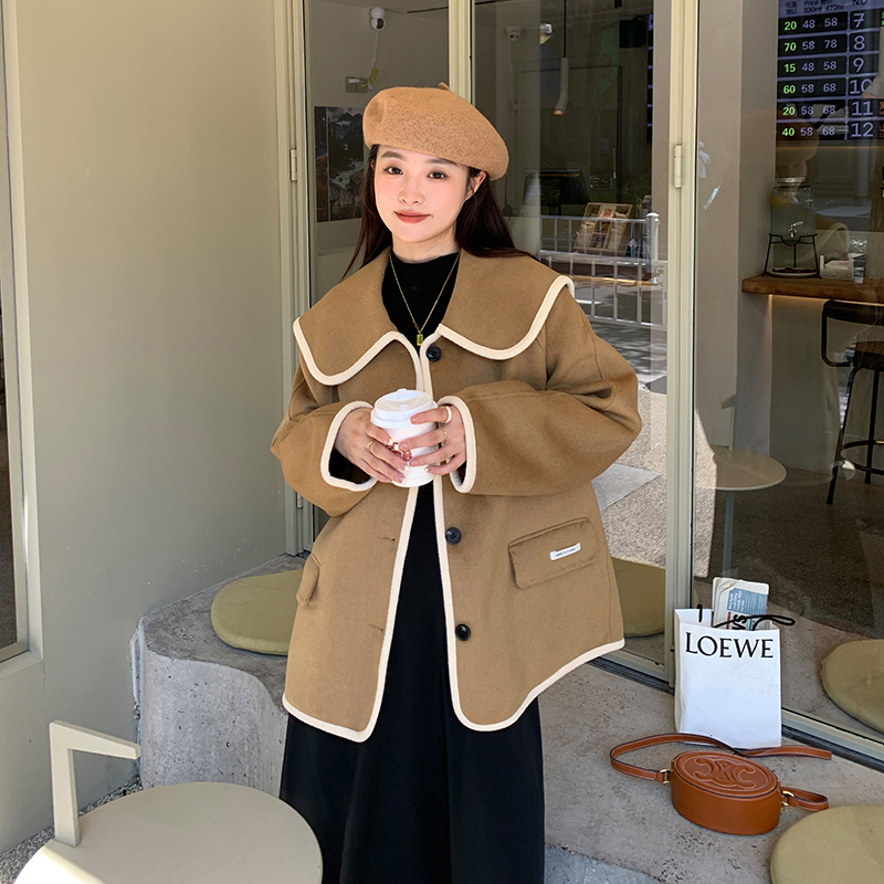 现货学院风小个子高级感娃娃领呢大衣297-8063，女装毛呢外套，艾艾淮淮