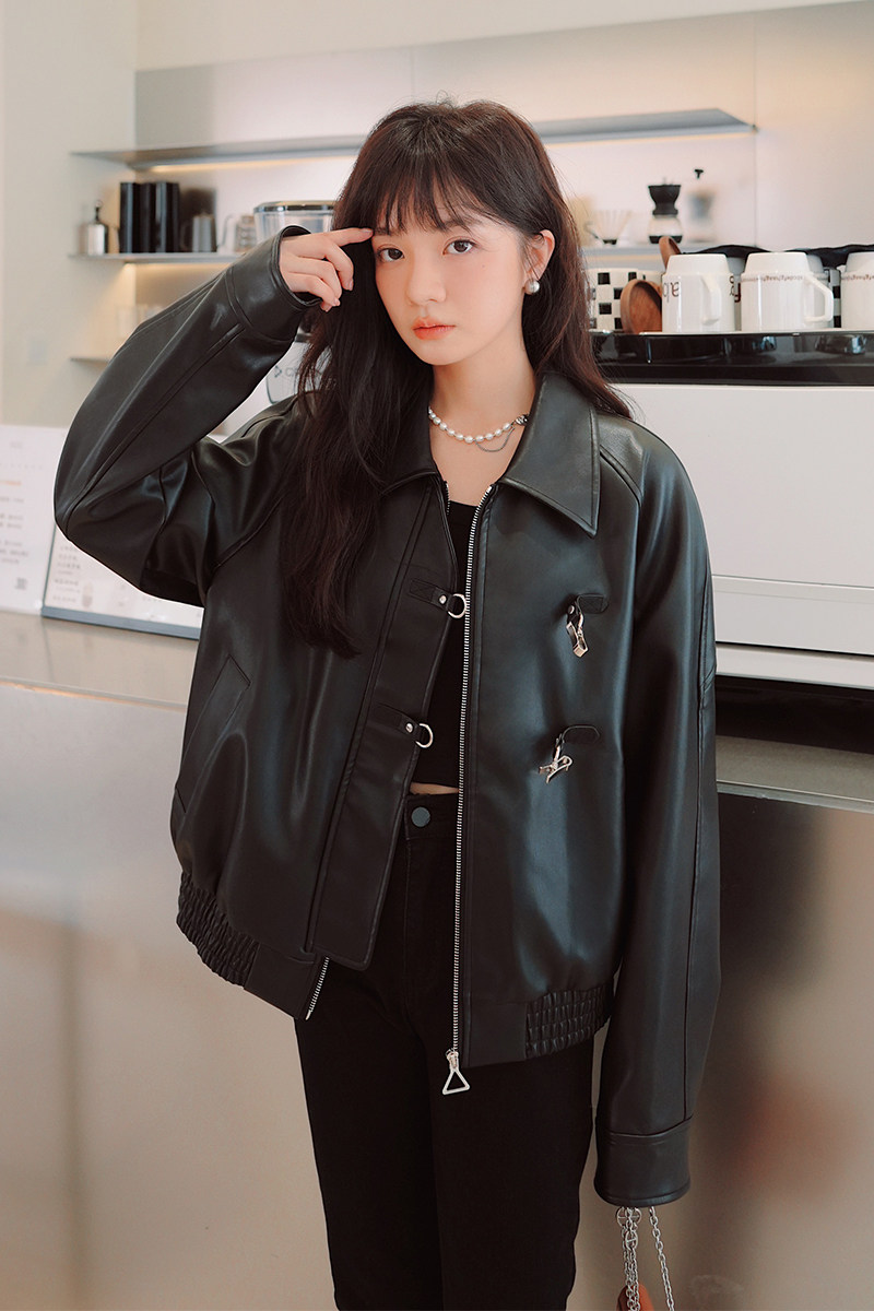现货机车皮衣外套秋季炸街减龄时尚夹克297-8018-P135-K188,女装皮衣,艾艾淮淮