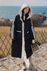 现货90绒宽松休闲长款过膝连帽羽绒服297-8136-P325-K478图片
