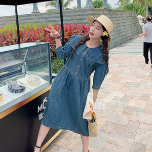 蓝色海军领牛仔连衣裙女2023夏新款韩版学院风小个子别致气质裙子图片