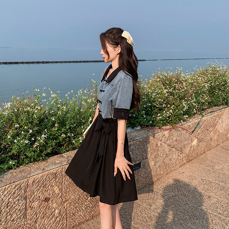 现货新款复古夏季牛仔拼接连衣裙297-171-P115-K168,女装连衣裙,艾艾淮淮