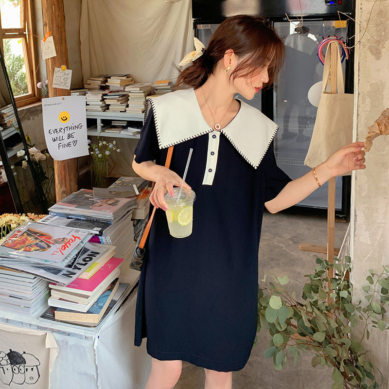 学院风海军领黑色连衣裙女夏2025新款韩系休闲小众设计小个子裙子图片