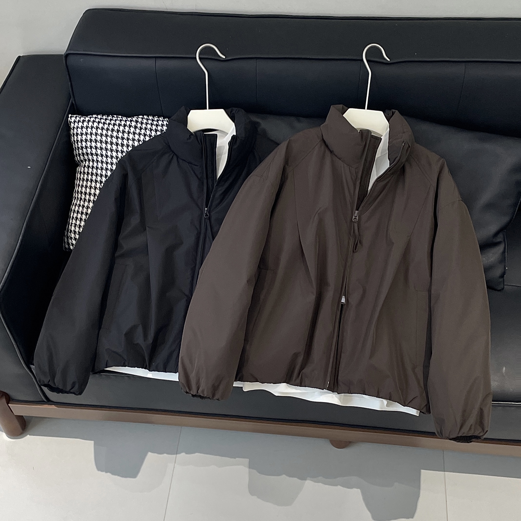 美式休闲裁剪褶皱立领羽绒服男潮