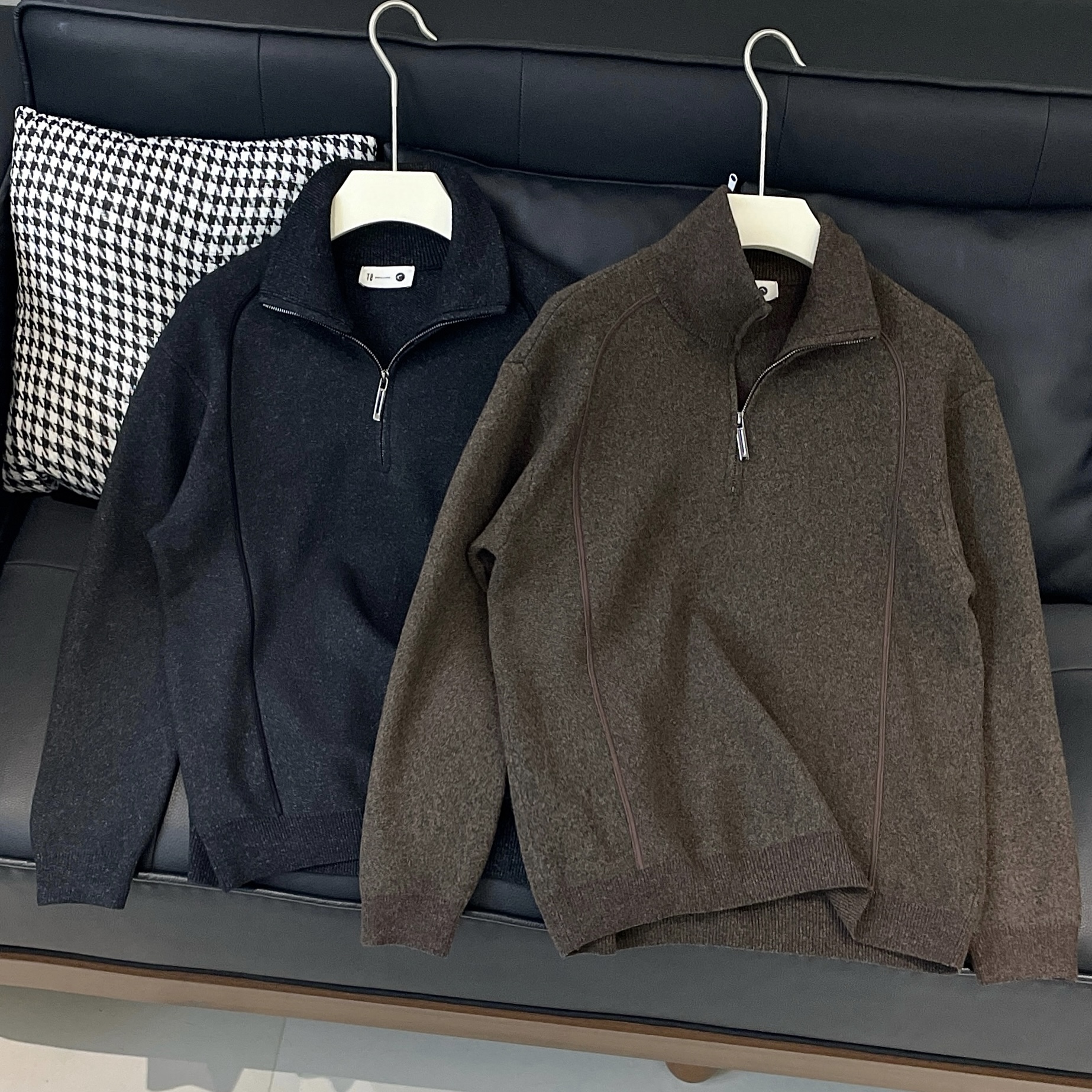 韩系复古半拉链高领针织衫毛衣男