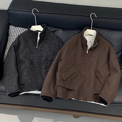 日系复古立领解构呢子保暖羽绒服