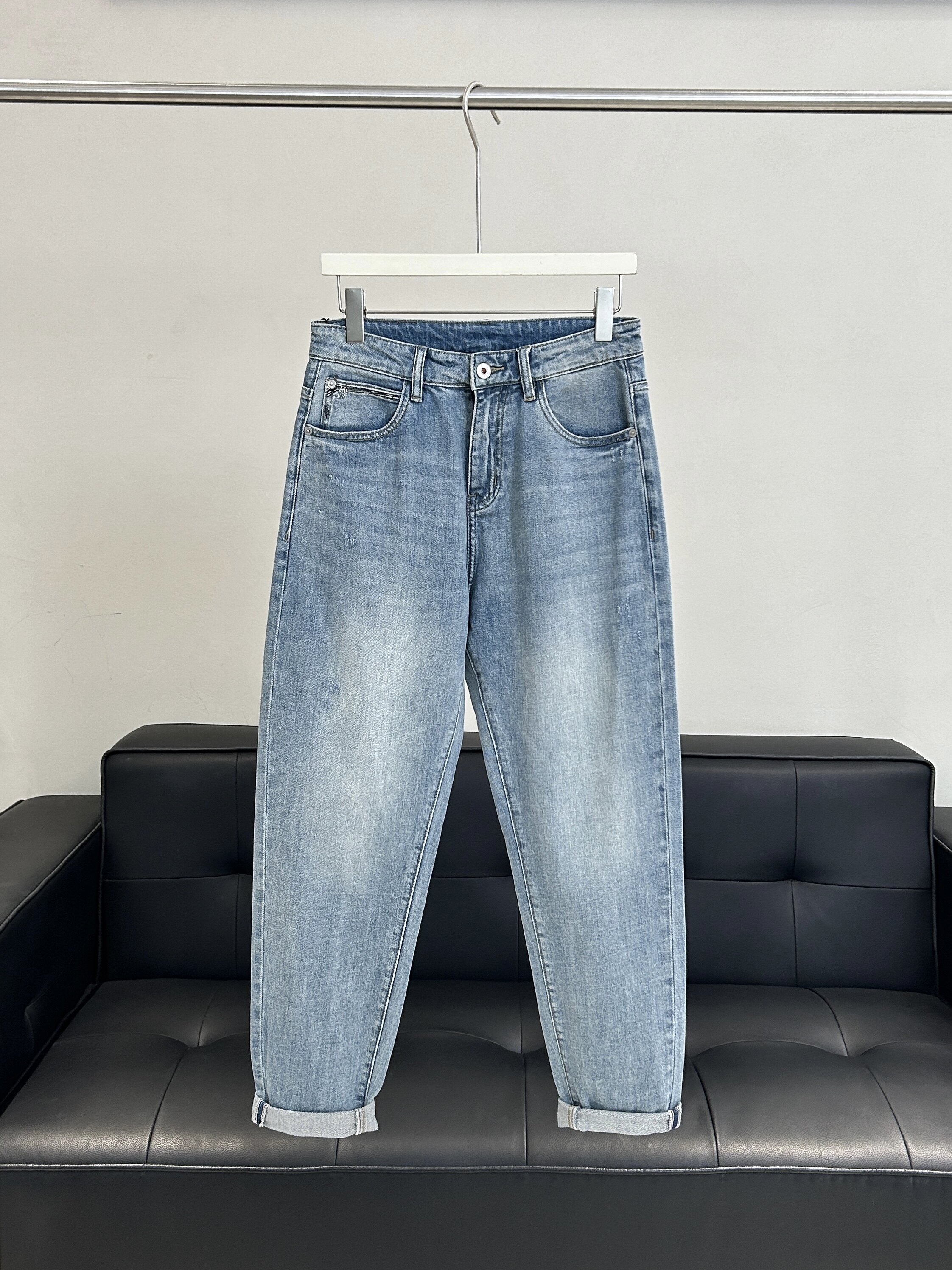 众库春季弹力小直筒牛仔裤男合体窄版显瘦有型复古猫须水洗长裤子