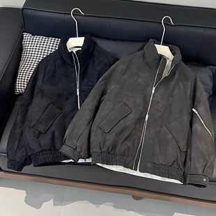众库冬季 复古立领白鹅绒皮衣羽绒服男宽松痞帅保暖机车服外套 美式