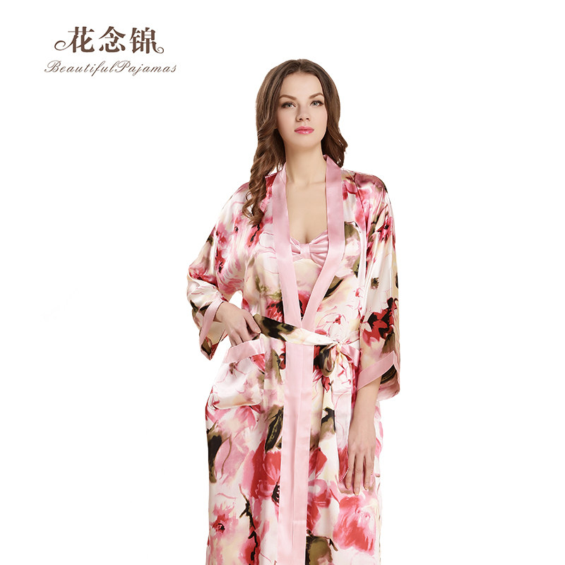 花念锦女士春秋真丝睡袍 浴袍两件套女年2022睡衣新款 桑蚕丝晨袍
