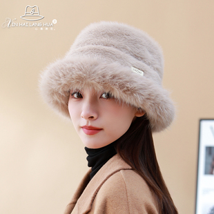 毛绒绒渔夫帽子女秋冬季户外防寒保暖盆帽韩版加绒加厚百搭护耳帽