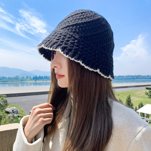 渔夫帽逛街甜美女秋冬花边针织
