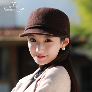 羊毛呢鸭舌帽子女秋冬季时尚气质马术帽休闲百搭防寒保暖报童帽潮