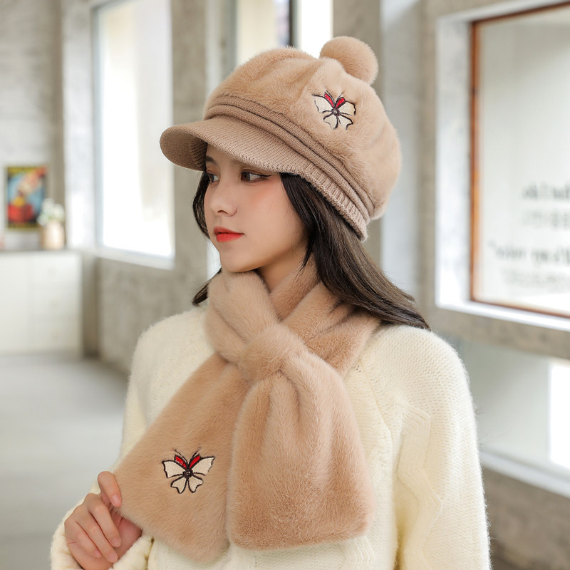 针织毛线帽子围巾两件套女秋冬天可爱百搭加厚保暖毛绒鸭舌八角帽,服饰配件/皮带/帽子/围巾,帽子,淘宝优惠券,粉丝福利购,淘宝优惠卷