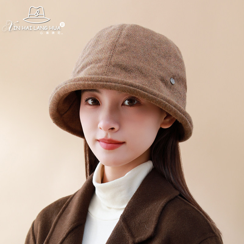 秋冬季复古百搭羊毛水桶渔夫帽子女时尚素颜遮脸盆帽高品质显脸小