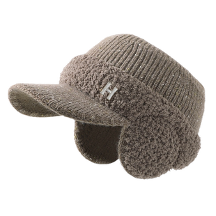 帽子女冬天骑行针织护耳鸭舌帽时尚百搭加绒保暖空顶耳套毛线帽潮