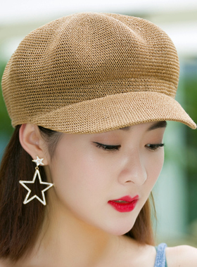 贝雷帽子女春季夏天韩版百搭出游遮阳帽防晒鸭舌八角帽草帽网帽潮