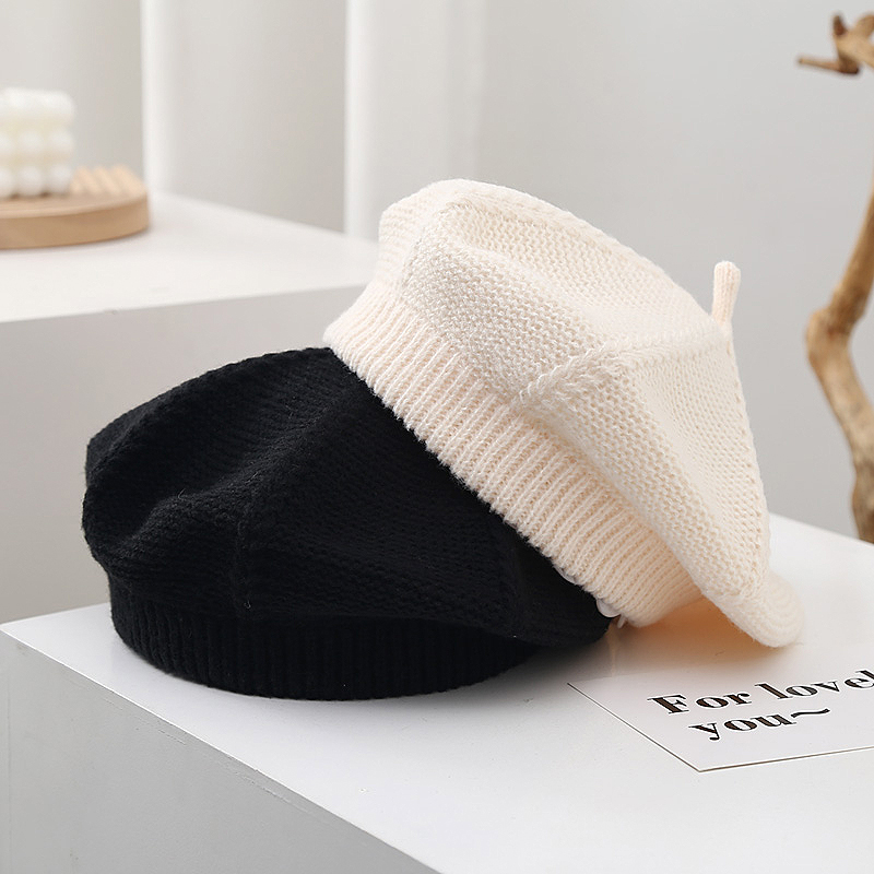 日系文艺针织毛线帽子女秋冬时尚百搭八角贝雷帽显脸小保暖画家帽