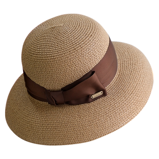 赫本风草帽英伦礼帽女遮阳防晒太阳帽出游渔夫帽盆帽沙滩帽子夏天