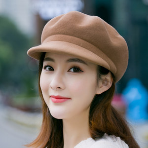 帽子女士韩版秋冬季羊毛呢贝雷帽英伦气质时尚百搭鸭舌八角帽礼帽