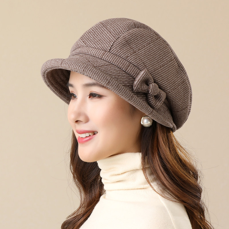 春季中老年女帽子妈妈保暖毛呢礼帽奶奶盆帽休闲百搭渔夫帽0103z