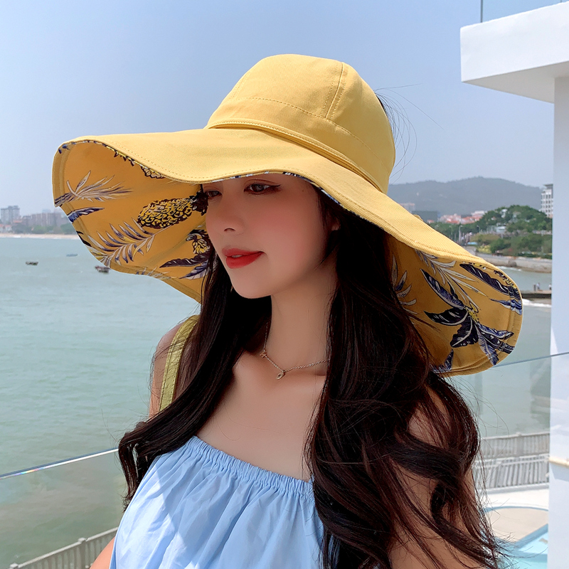 太阳帽子女韩版夏天空顶可折叠防紫外线沙滩超大沿帽防晒遮阳帽潮