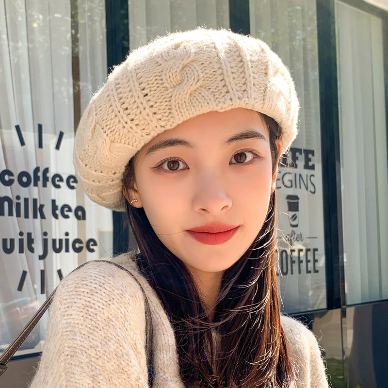 春秋季针织毛线帽女冬天英伦复古麻花贝雷帽子日系韩版百搭保暖潮