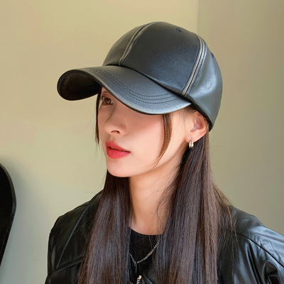 0204z春皮质棒球帽子女英伦风百搭时尚鸭舌帽水洗做旧气质韩版