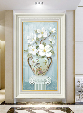 L欧式玄关竖版装饰画现代简约门厅入户墙后面背景挂画走廊过道壁