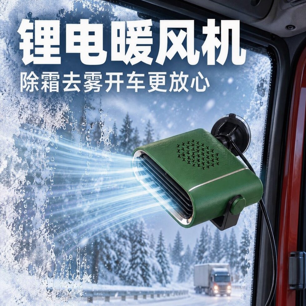 锂电暖风机车载除雾器便携式吸盘玻璃除霜除雾代步车三轮车取暖器