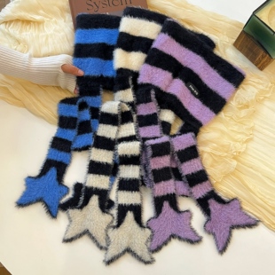 y2k亚文化辣妹甜酷风帽子 星星条纹毛绒绒针织帽凹造型秋冬季多用