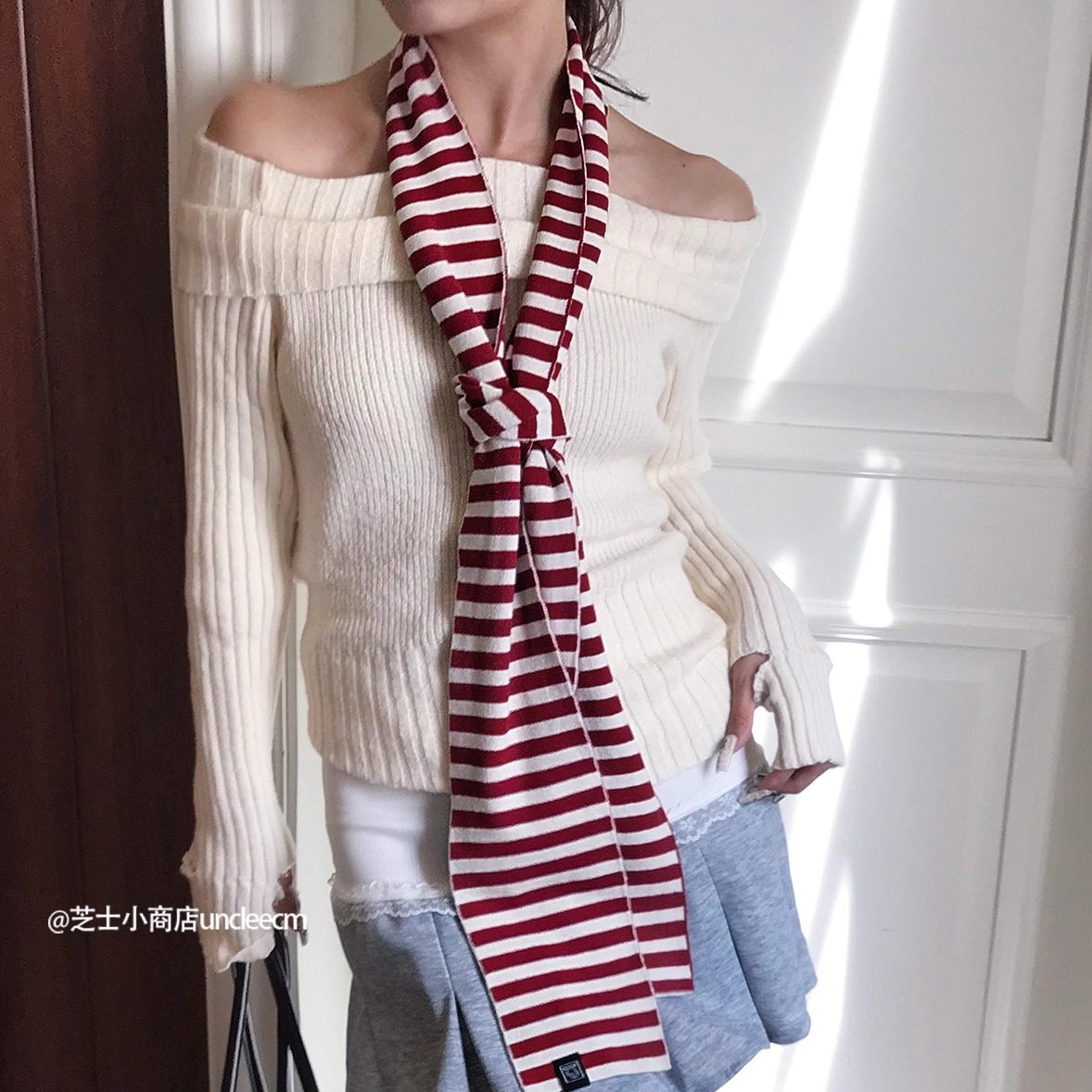 经典条纹针织毛线包芯纱柔软围巾加长款撞色围巾学院风冬季围脖女