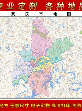2025新款武汉市地图客厅办公室挂图高清防水墙壁装饰实物推荐定制