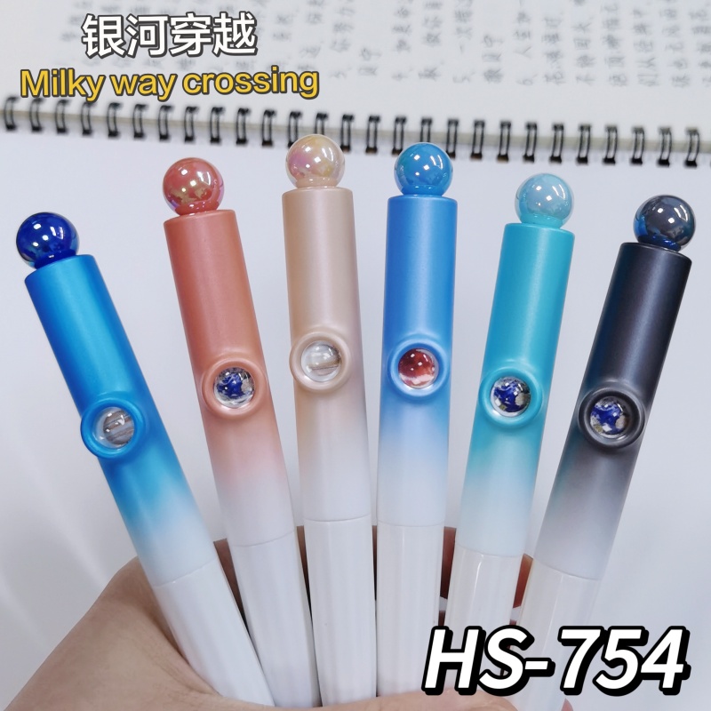 禾硕银河穿越中性笔0.5mm渐变色趣味星球笔短杆笔CS双珠速干黑色刷题笔学生炫酷随身便携口袋笔兜兜笔签字笔
