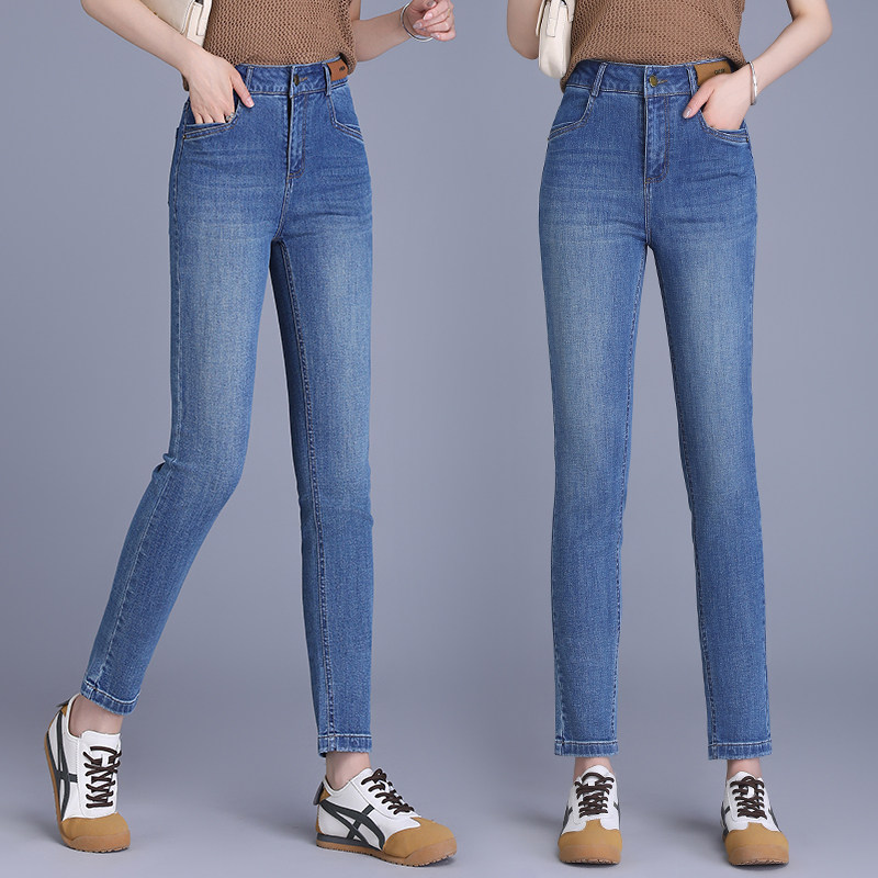 逸阳女士弹力高腰美腿牛仔铅笔裤