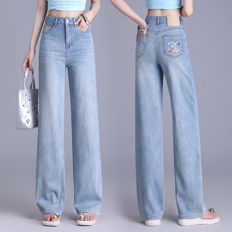 逸阳2026新款女裤春秋品牌牛仔裤高腰时尚垂顺透气长裤窄版阔腿裤