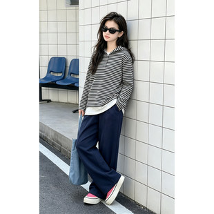 壹妈女大童秋季套装初中女生洋气连帽假两件上衣阔腿休闲裤两件套