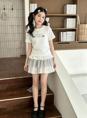 壹妈女大童夏季波点短裙套装